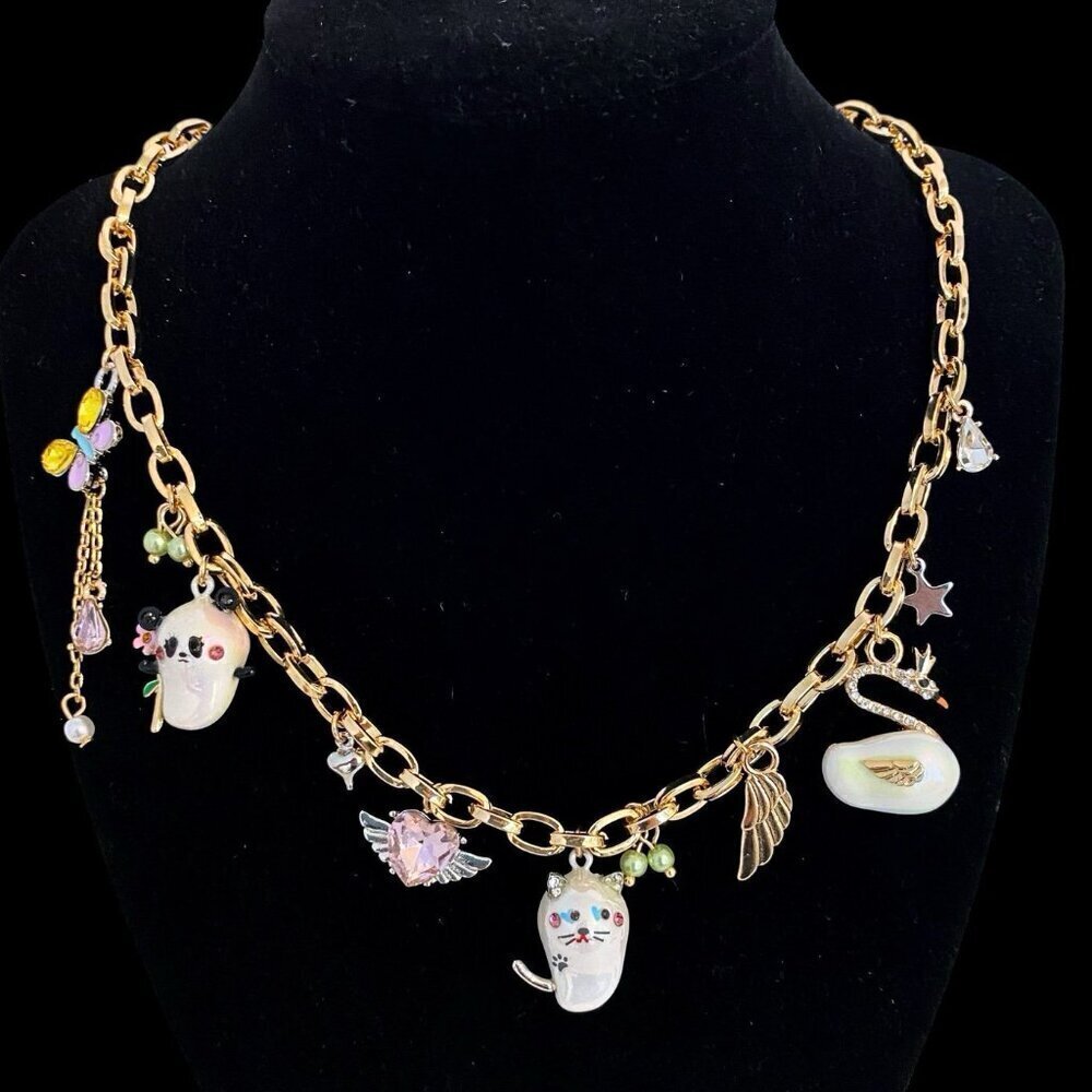 Betsey Johnson Jeweled Critters Charm Necklace & Mini Travel Jewelry Bag - Picture 2 of 8